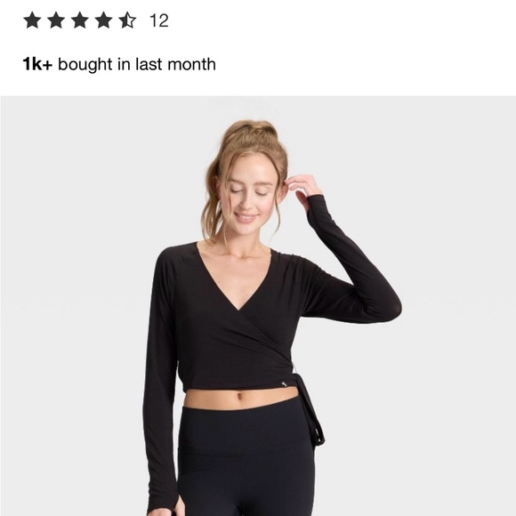 JoyLab Black Long Sleeve Wrap Top - Picture 1 of 8